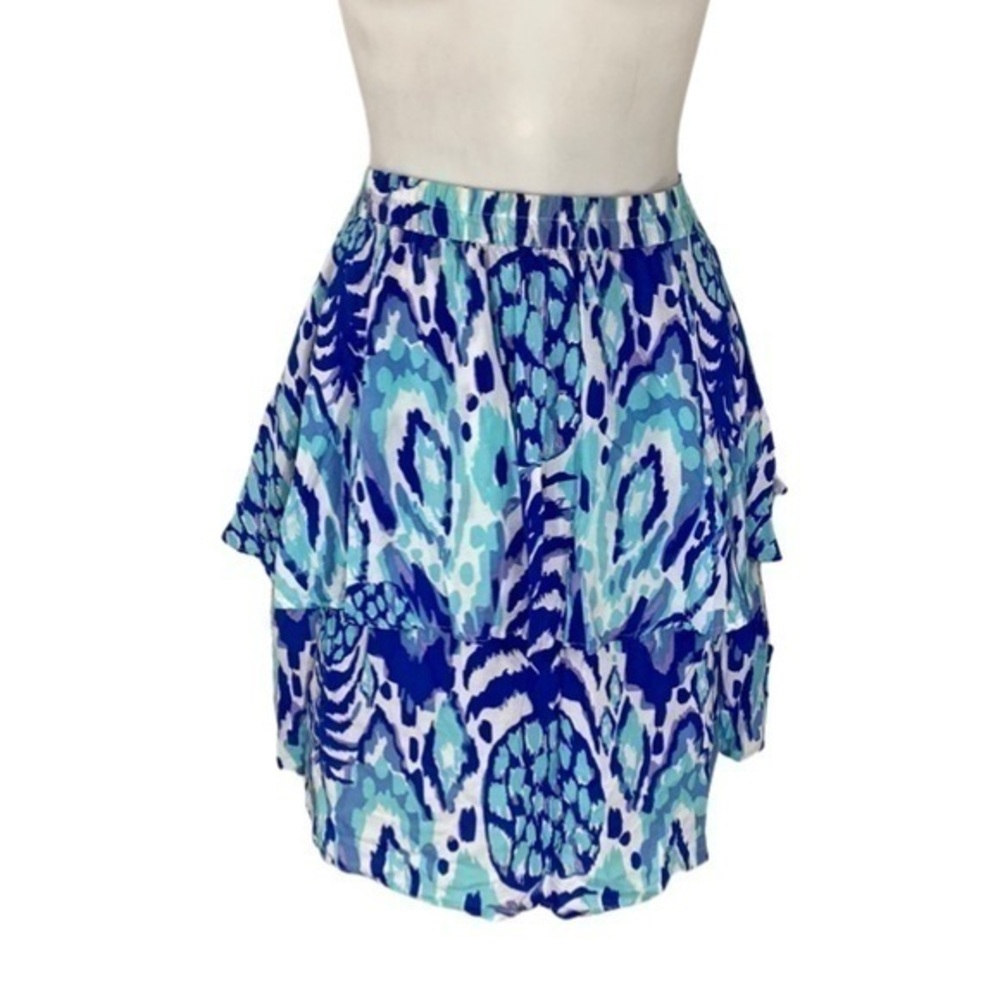 Lilly Pulitzer blue white pineapple ikat print tier skirt AC24